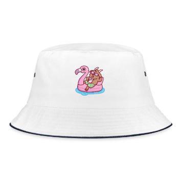 Ziege entspannt sich im Flamingo-Pool-Floatsommer - Bucket Hat - Weiß/Navy - Vorne