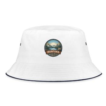 Montana-Gletscher-Nationalpark-Reiseabzeichen - Bucket Hat - Weiß/Navy - Vorne
