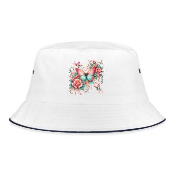 Romantischer Schmetterling mit Rosen - Bucket Hat - Weiß/Navy - Vorne