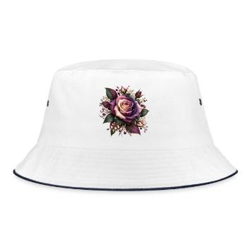 Lila Rosenblüte Floral Bouquet - Bucket Hat - Weiß/Navy - Vorne