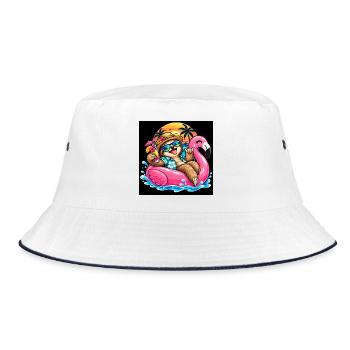 Träulheitsurlauber auf Flamingo - Bucket Hat - Weiß/Navy - Vorne