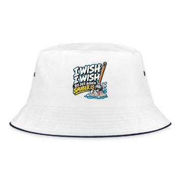 I Wish I Wish – Lustiger Putz Spruch - Bucket Hat - Weiß/Navy - Vorne