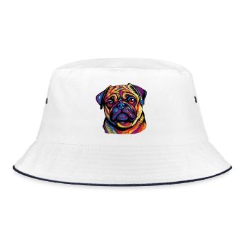 Farbexplosion Pug Portrait - Bucket Hat - Weiß/Navy - Vorne