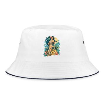 Retro Hula Girl auf Riesen-Ananas - Bucket Hat - Weiß/Navy - Vorne