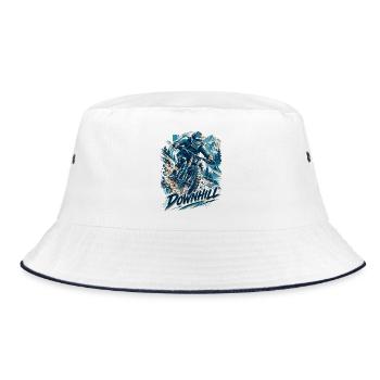 Downhill MTB Motivation – Vollgas Mountainbike - Bucket Hat - Weiß/Navy - Vorne