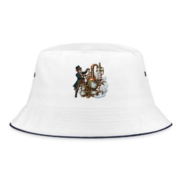 Steampunk-Dampfmeister-Mechanik - Bucket Hat - Weiß/Navy - Vorne