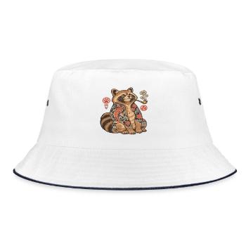 Katzenkoi Tattoo mit Pfeife - Bucket Hat - Weiß/Navy - Vorne