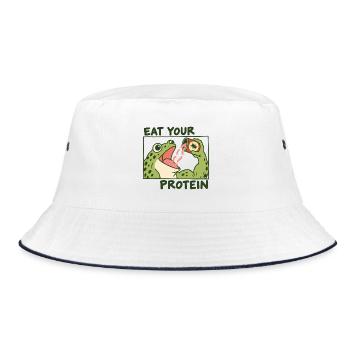 Lustig: Eß deinen Protein-Gym-Frosch - Bucket Hat - Weiß/Navy - Vorne