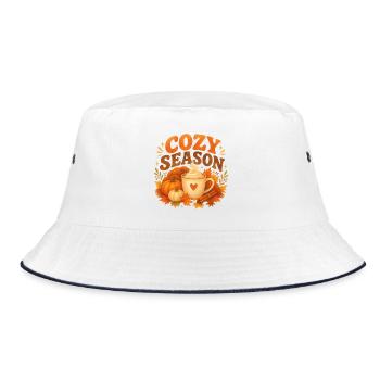 Saison, Kaffee einhüllen, Herbst - Bucket Hat - Weiß/Navy - Vorne