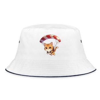 Katzen Fallschirm Paraglide Katze Abenteuer - Bucket Hat - Weiß/Navy - Vorne