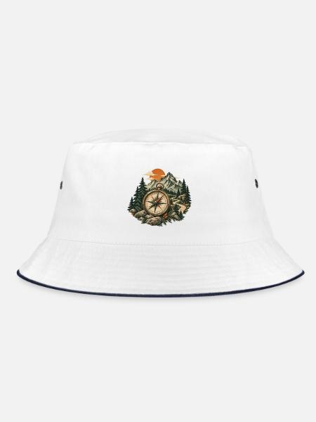Kompasspfad im Bergwald - Bucket Hat - Weiß/Navy