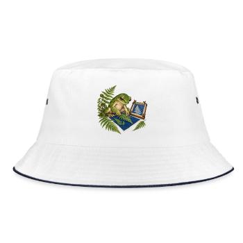 Frosch fertigt eine Farn-Cyanotypie - Bucket Hat - Weiß/Navy - Vorne