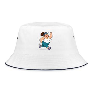 Korpulente Comic Frau beim Jogging Sport Spaß Shir - Bucket Hat - Weiß/Navy - Vorne