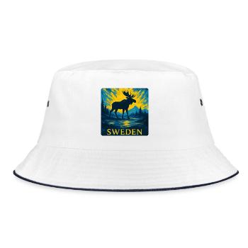 Schwedischer Elch im Abendlicht - Bucket Hat - Weiß/Navy - Vorne