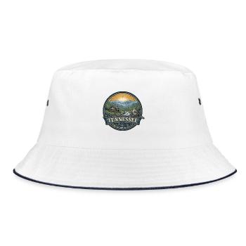 Tennessee Smoky Mountains Retro-Reiseabzeichen - Bucket Hat - Weiß/Navy - Vorne