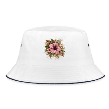 Hibiskus Leopard Gold Komposition - Bucket Hat - Weiß/Navy - Vorne