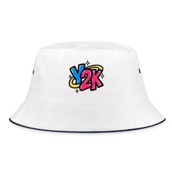 GEN Z ZITIERT TYPOGRAFIEDESIGN – Y2K - Bucket Hat - Weiß/Navy - Vorne