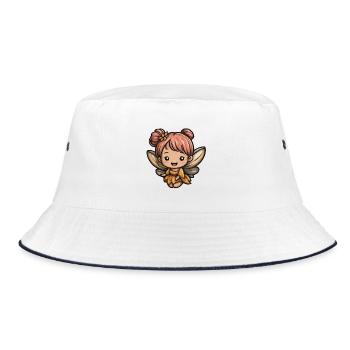 Kleine Feenfreundin im Orangeton - Bucket Hat - Weiß/Navy - Vorne