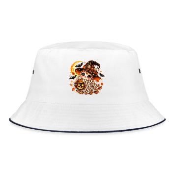 Leopardengeist im Halloweenhut - Bucket Hat - Weiß/Navy - Vorne