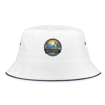 Wisconsin Door County Leuchtturm-Reisegeschenk - Bucket Hat - Weiß/Navy - Vorne