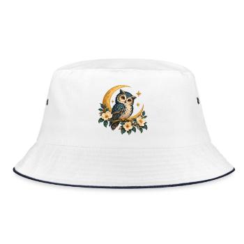 Mondeule mit Blumen und goldenen Sternen - Bucket Hat - Weiß/Navy - Vorne