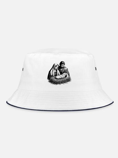 Maria und Josef betrachten den neugeborenen Jesus - Bucket Hat - Weiß/Navy