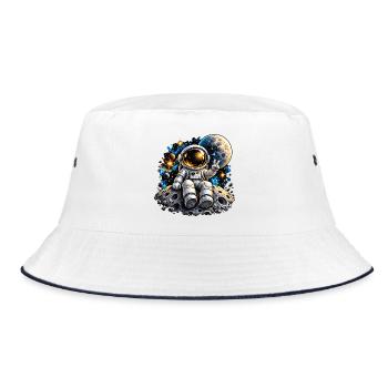 Astronaut auf Mondstein - Bucket Hat - Weiß/Navy - Vorne