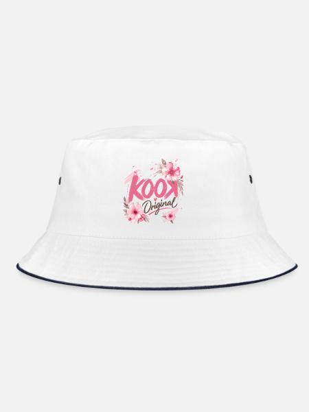 Kook Original Floral Rosa Blumen Aquarell - Bucket Hat - Weiß/Navy