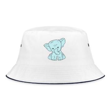 Blaue Linie zeichnender Elefanten - Bucket Hat - Weiß/Navy - Vorne