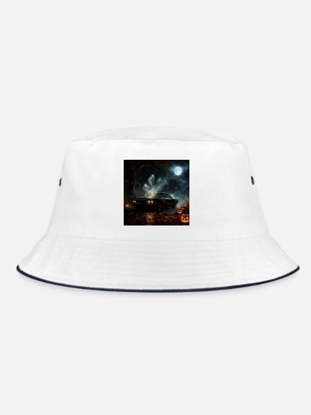 Geisterauto Halloween-Mond - Bucket Hat - Weiß/Navy