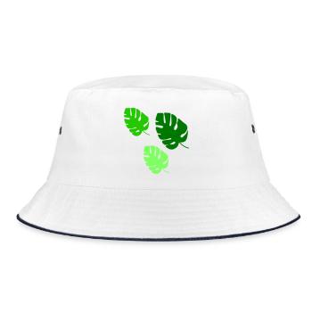 Monstera Blätter Trio Design - Bucket Hat - Weiß/Navy - Vorne