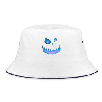 Schiefes Monstergesicht Blau-Rosa - Halloween - Bucket Hat - Weiß/Navy - Vorne