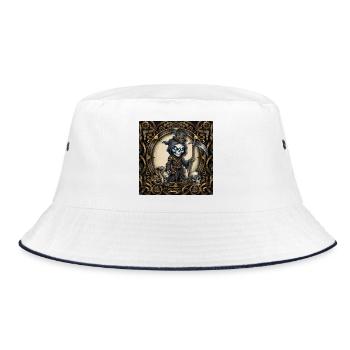 Der kleine Sensenmann – Steampunk-Skelett und Kobra. - Bucket Hat - Weiß/Navy - Vorne