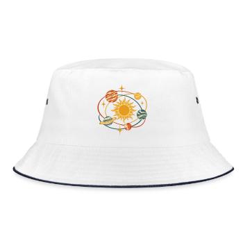 Sonnenkreis und Planetenring - Bucket Hat - Weiß/Navy - Vorne