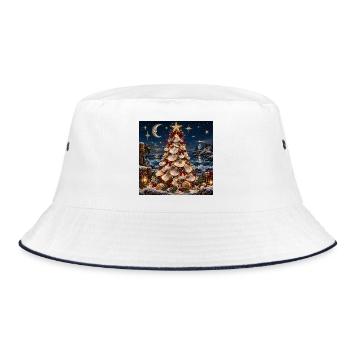 Muschel-Weihnachtsbaum am Meer - Bucket Hat - Weiß/Navy - Vorne
