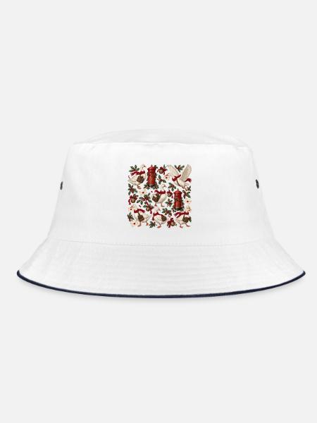 Gänse im Weihnachtspostmuster - Bucket Hat - Weiß/Navy