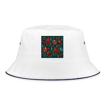 Crimson Cardinal Holiday Mosaik - Bucket Hat - Weiß/Navy - Vorne