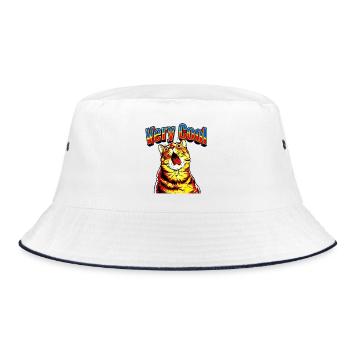 Very Cool Schreiende Katze Meme Pop Art - Bucket Hat - Weiß/Navy - Vorne