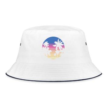 Palmen Retro 80er 90er Florida Miami Vintage Palme - Bucket Hat - Weiß/Navy - Vorne