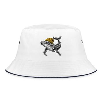 Wal mit Gelber Mütze – skurrile Seeweisheit - Bucket Hat - Weiß/Navy - Vorne