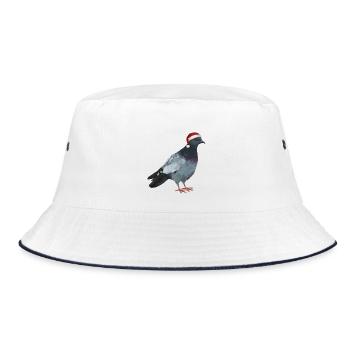 Weihnachtstaube - Taube mit Weihnachtsmütze - Bucket Hat - Weiß/Navy - Vorne