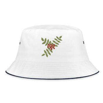 Karmesinrote Vogelbeeren auf Green Branch - Bucket Hat - Weiß/Navy - Vorne