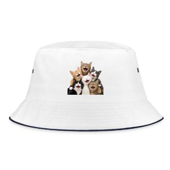 Katzenlachen in einer mehrfarbigen Horde - Bucket Hat - Weiß/Navy - Vorne