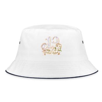 19.Hochzeitstag , Perlmutt Hochzeit 19 Jahre - Bucket Hat - Weiß/Navy - Vorne