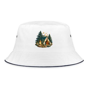 Lager zwischen Kiefern und Sternen - Bucket Hat - Weiß/Navy - Vorne