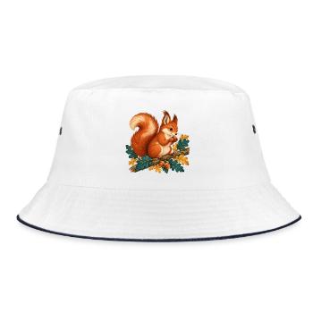Herbsthörnchen auf Ast - Bucket Hat - Weiß/Navy - Vorne