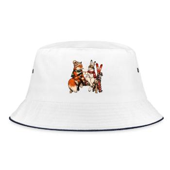 Rotfuchs & Schneehase beim Après-Ski - Bucket Hat - Weiß/Navy - Vorne