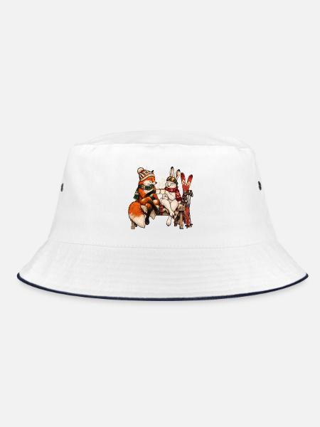 Rotfuchs & Schneehase beim Après-Ski - Bucket Hat - Weiß/Navy