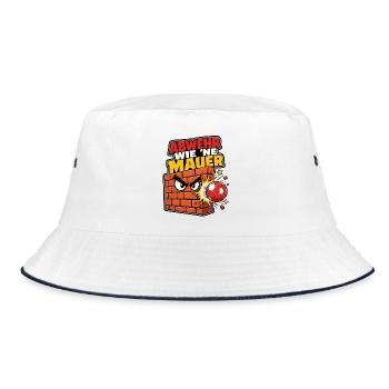 Abwehr wie ne Mauer Handball Spruch Cartoon Shirt - Bucket Hat - Weiß/Navy - Vorne