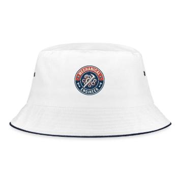 Vintage Mechanical Engineer Bauplan-Zahnräder-Abzeichen - Bucket Hat - Weiß/Navy - Vorne